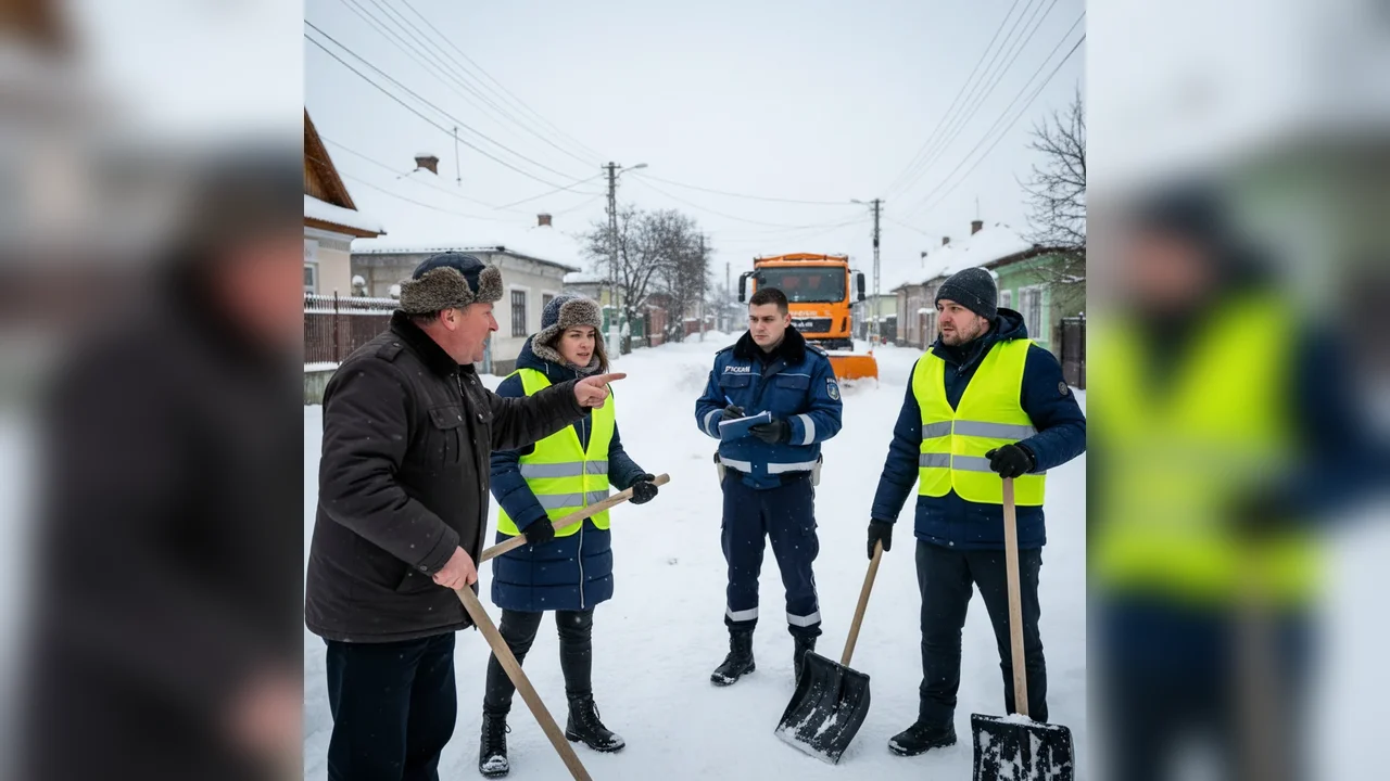 Bărbat din Deva, sancționat după ce a amenințat cu cuțit și bâtă voluntari care deszăpezeau strada