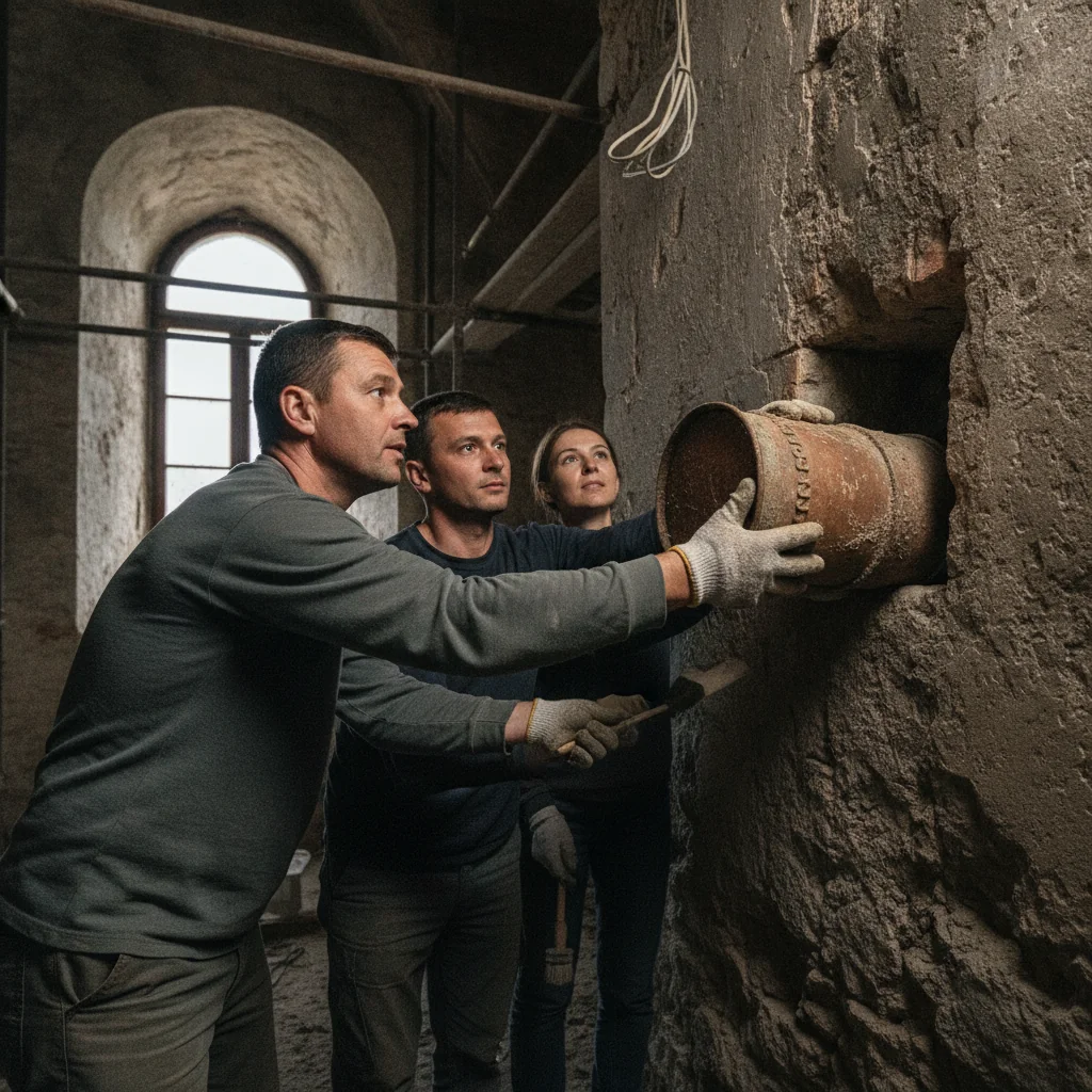 Capsulă a timpului descoperită în Turnul Sfatului din Sibiu, în timpul restaurării