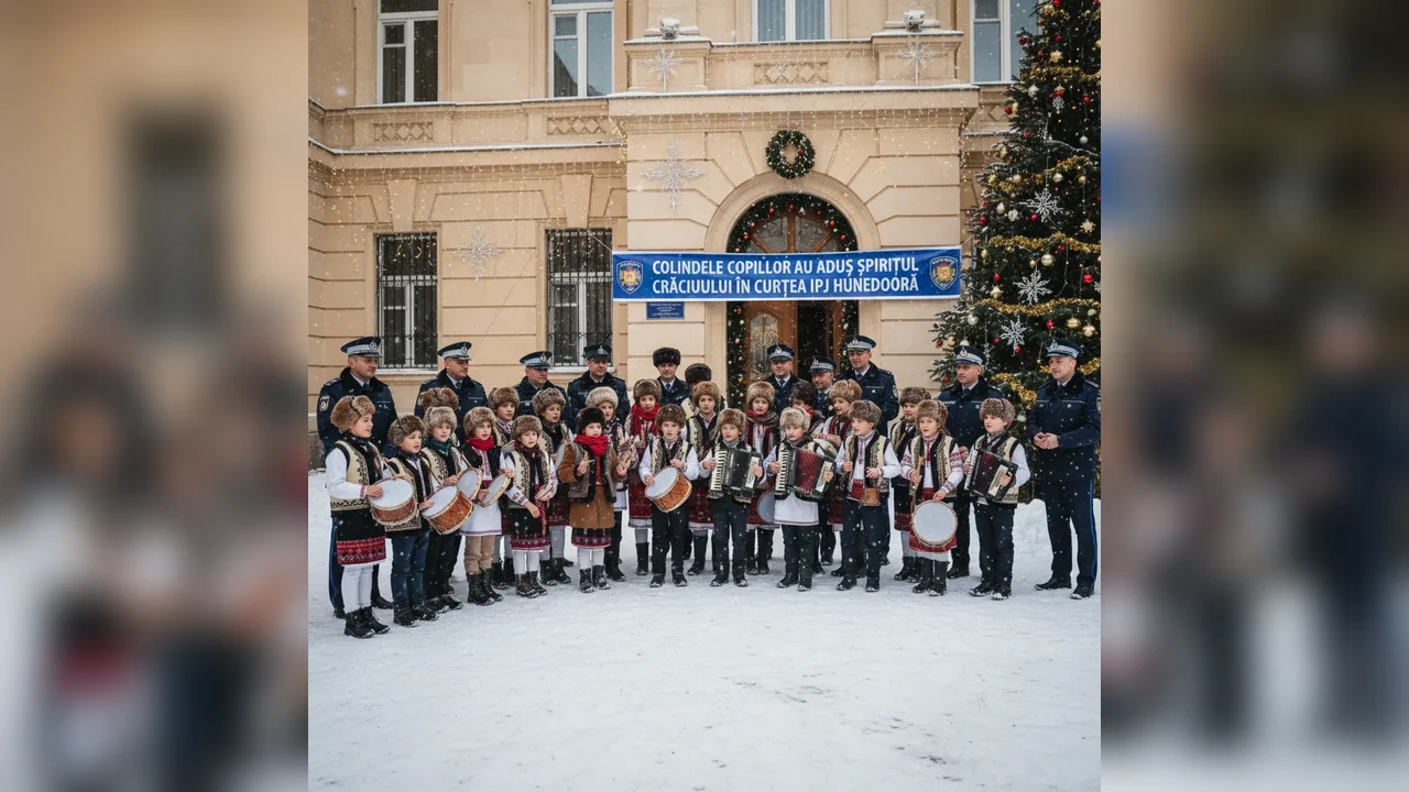 Colindele copiilor au adus magia Crăciunului în curtea IPJ Hunedoara