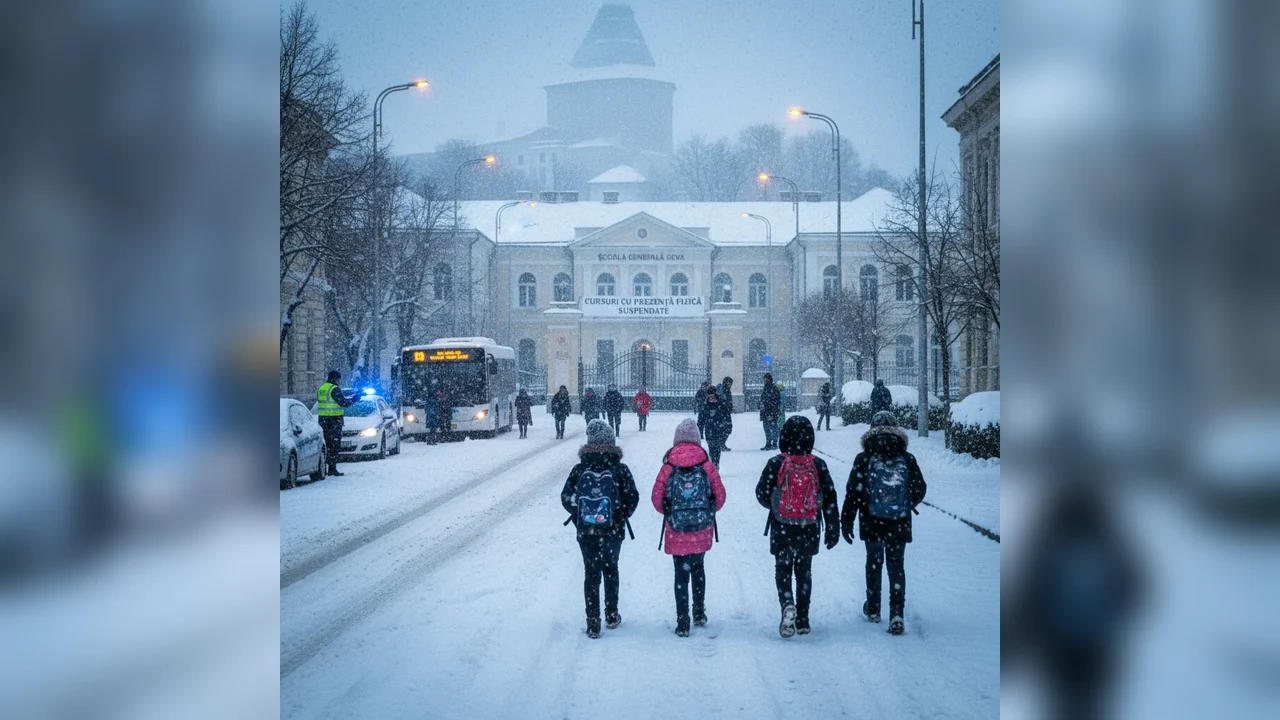 Cursurile față în față suspendate la Deva din cauza ninsorilor abundente