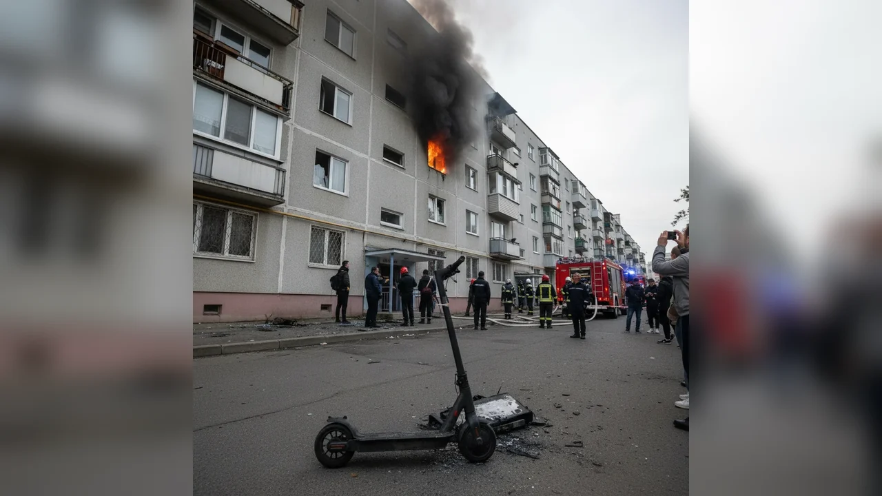 Incendiu puternic într-un bloc, cauzat de bateria unei trotinete electrice