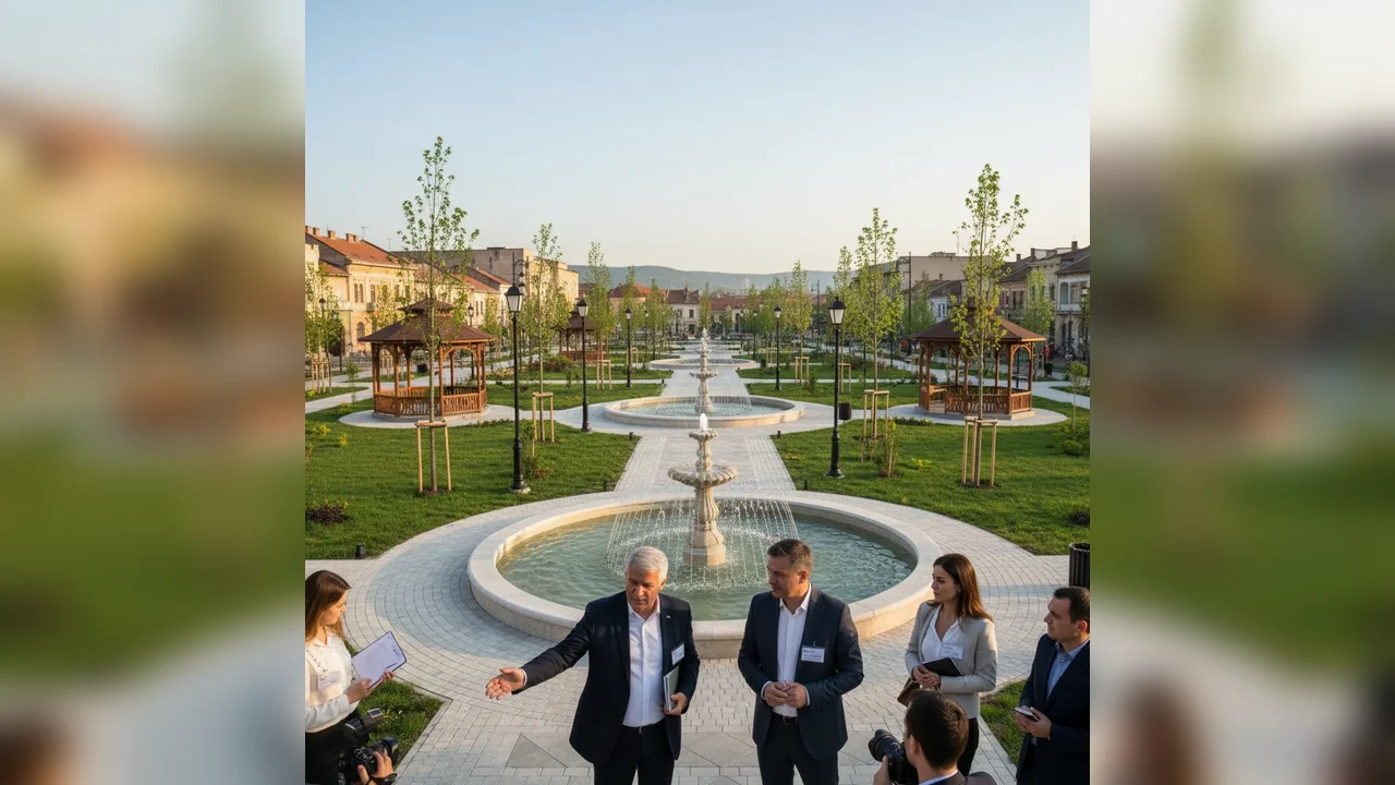 investiție de 5,8 milioane euro cu alei noi, foișoare, fântâni arteziene și 100 de arbori, explicată de primarul Bobouțanu și proiectant
