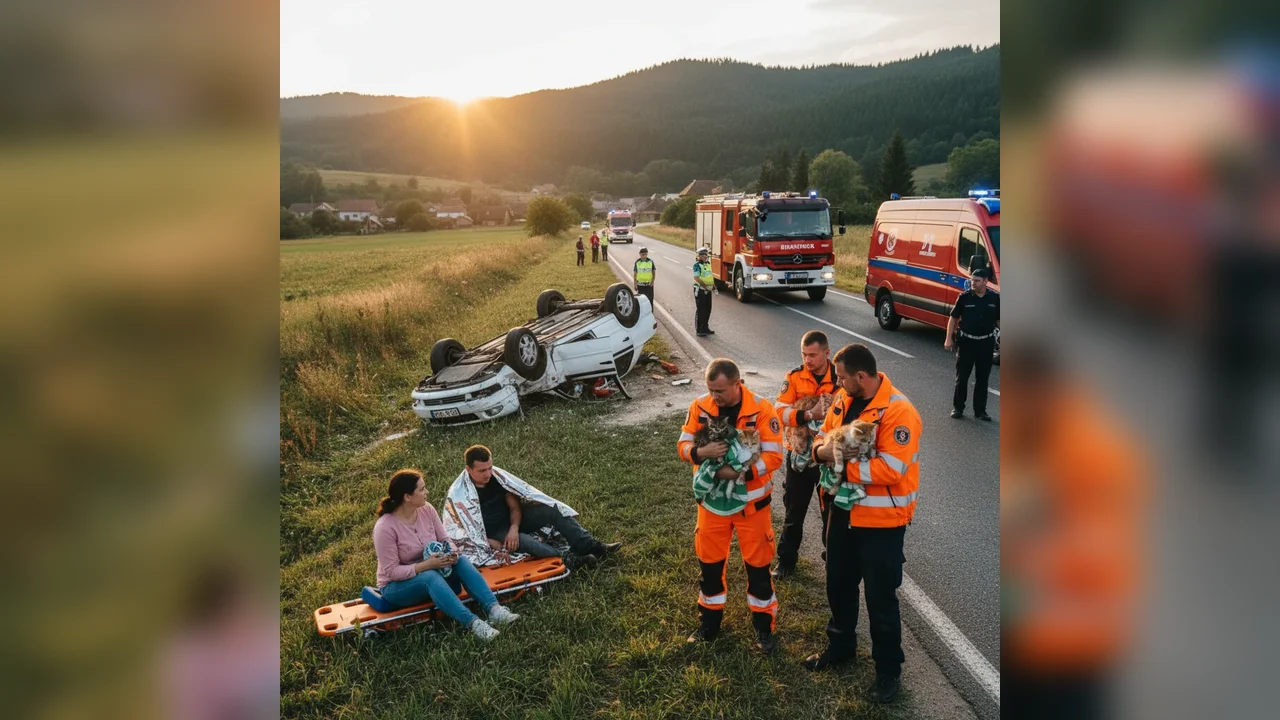 DN 7 lângă Simeria Veche: trei mașini, șapte persoane