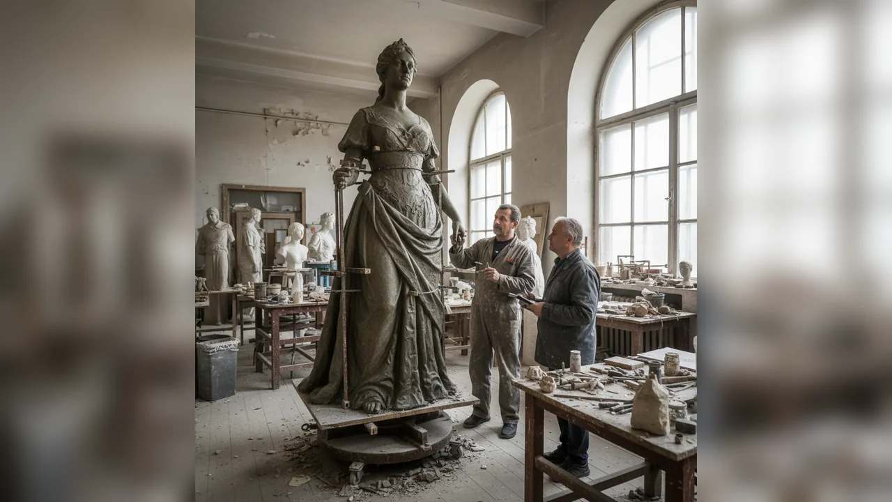 Statuia suveranei din atelierul lui Ioan Bolborea ajunge la Deva