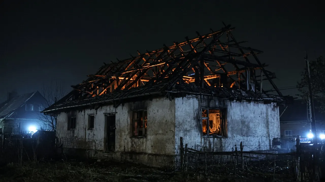 Șteia, comuna Tomești: casă în flăcări noaptea, cauză probabilă scurtcircuit