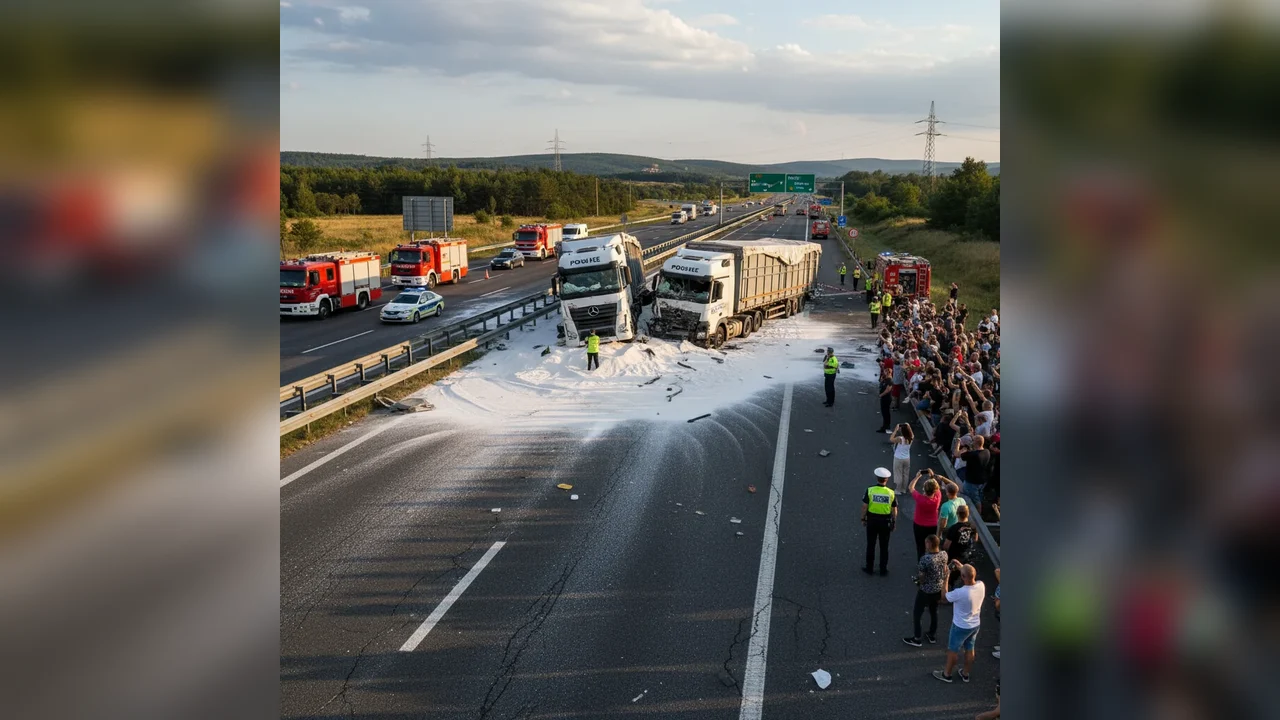 Trafic perturbat pe A1 lângă Deva după un accident între două TIR-uri cu sulfat de amoniu