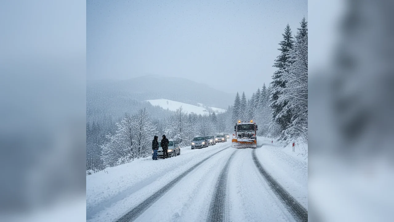 Trafic rutier în condiții de iarnă la Deva: carosabil parțial acoperit cu zăpadă în județul Hunedoara