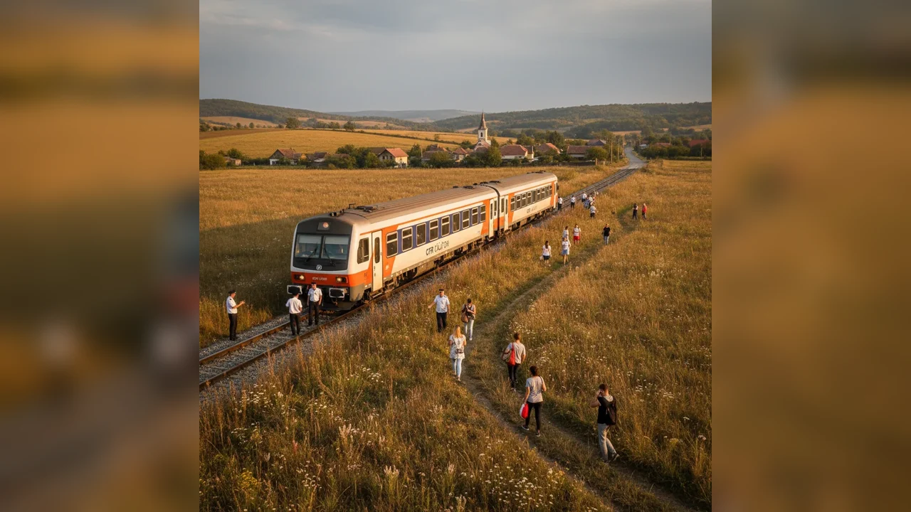 Tren cu pasageri blocat în câmp în apropiere de localitate