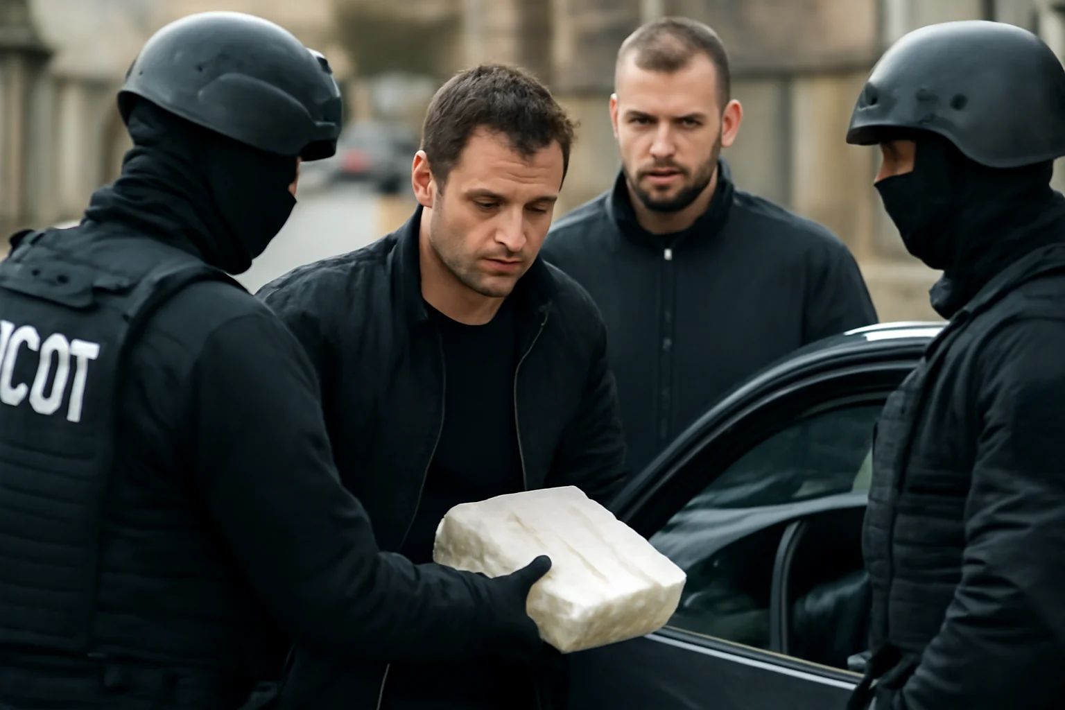 (VIDEO) DIICOT oprește în trafic un autoturism cu un kilogram de cocaină și reținut presupuși traficanți